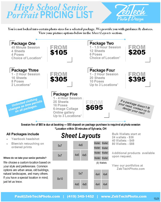 Senior Pricing Packages - ZebTech Photo & Design